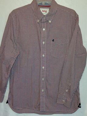 Stafford Red and Navy Microcheck Button-Down Shirt #2633
